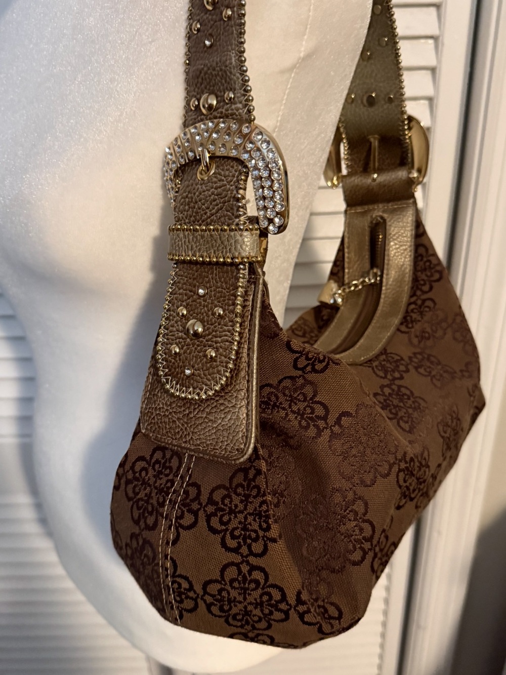 Kathy Van Zeeland Y2K Shoulder Bag Studded Brown Floral Rare Bling Bratz Baddie - Picture 9 of 16